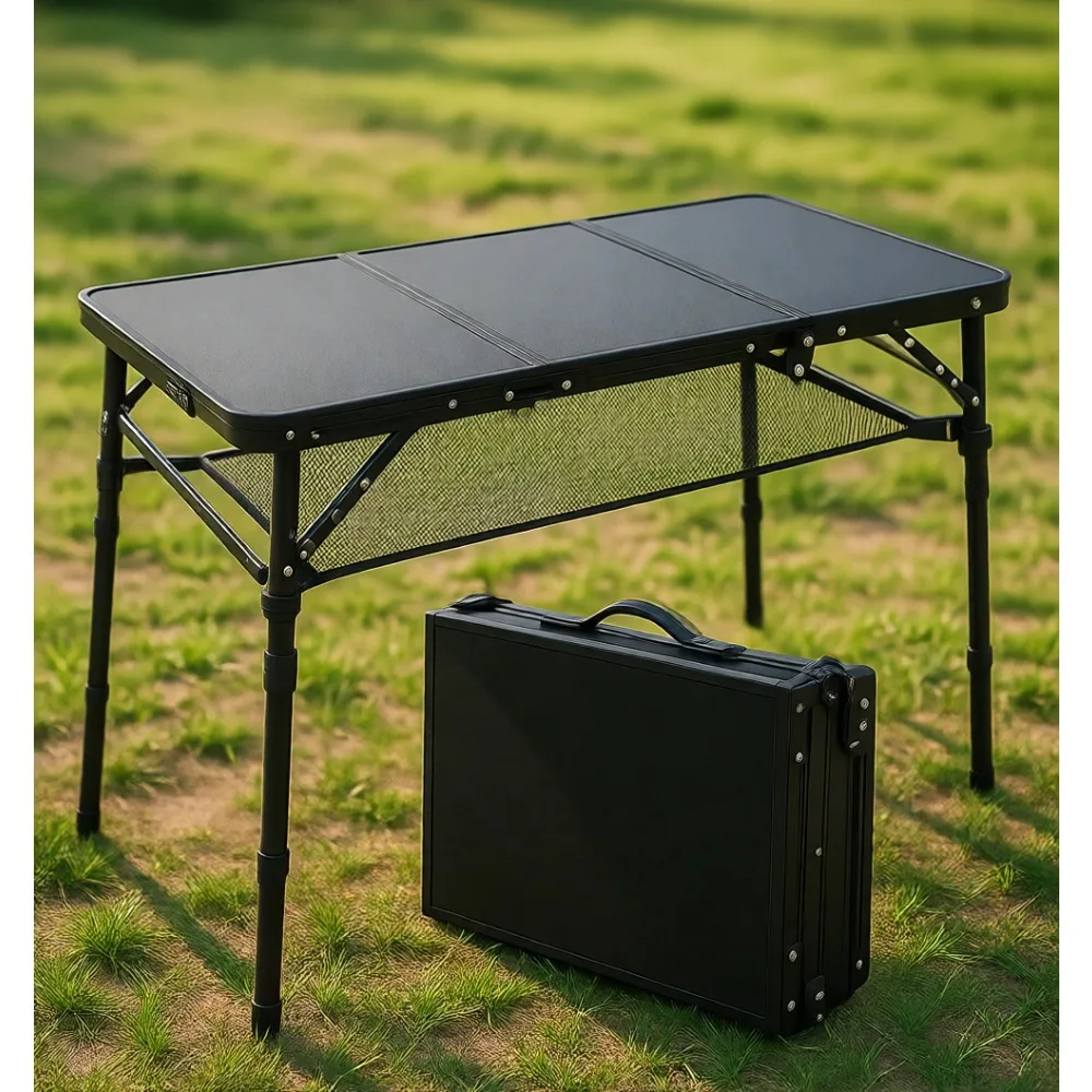 

Portable Folding Camp Table with Storage Net Adjustable Height 3ft Aluminum Lightweight for Outdoor Cooking Picnic