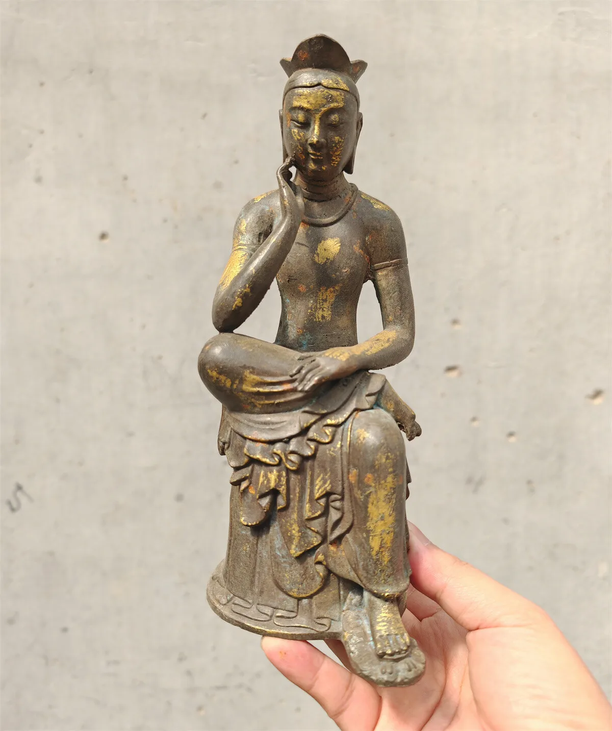 Statue de bouddha bénéfiée de Bouddha de contemplation en Bronze Antique d'inde, 9 pouces