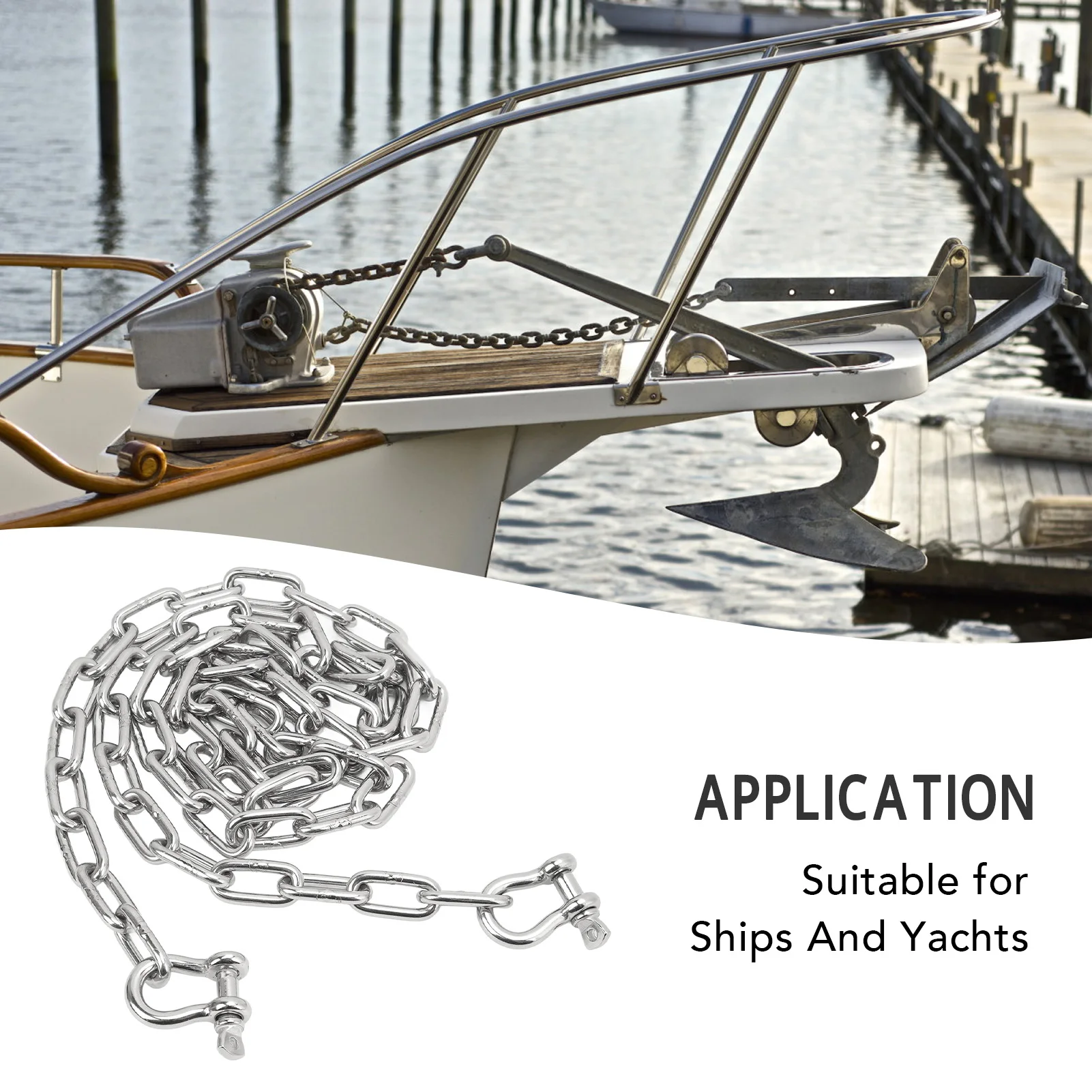 6.6ft Marine Anchor Lead Chain 316 Stainless Steel Central Ring Anchor Chain with Double 5/16in Shackle Link Ends for Ship Yacht