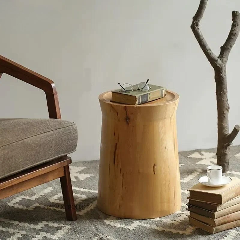 Vintage Solid Wood Round Side Table Creative Stump Coffee Table for Living Room Bedroom Cafe Hotel Outdoor Garden