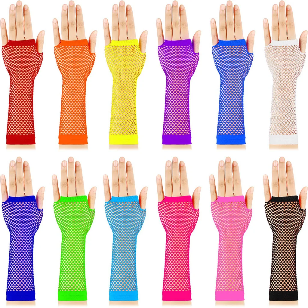 Neon Fishnet Fingerless Long Gloves Leg Arm Cuff Party Wear Fancy Dress For Womens Sexy Arm Warmer 1pairs/2pcs