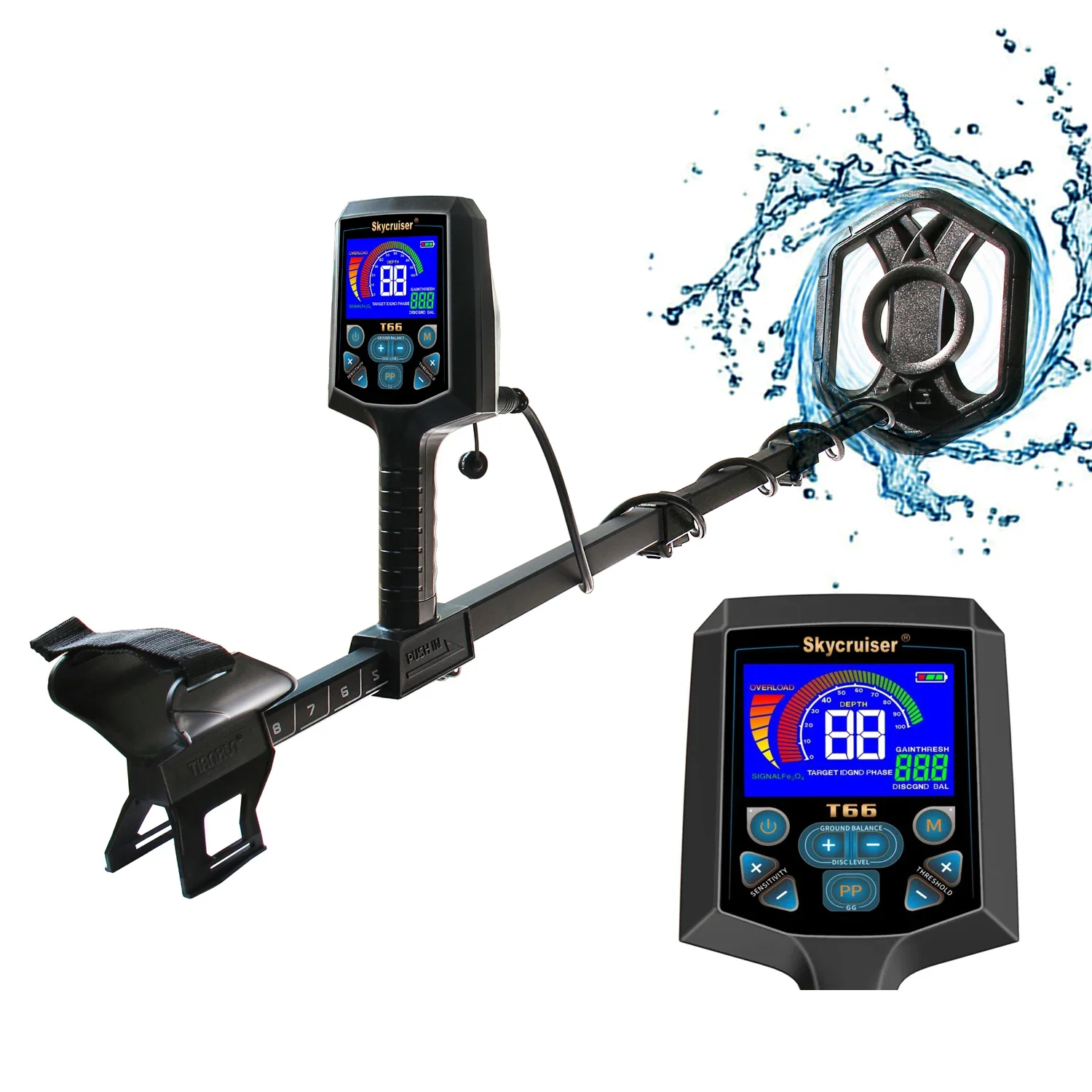 T66 Portable Folding Underground Gold Detector LCD Display Outdoor Hand-held Metal Detector Seeker Treasure High Accuracy