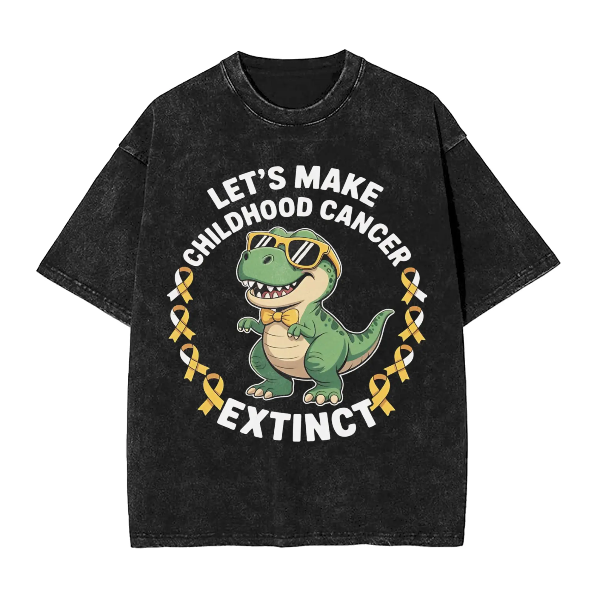 T-Rex Dinosaur Make Childhood Cancer Extinct  Washed T Shirt Men's Cotton Clothing Casual Dinosaur  Meme Round Neck Short Sleeve