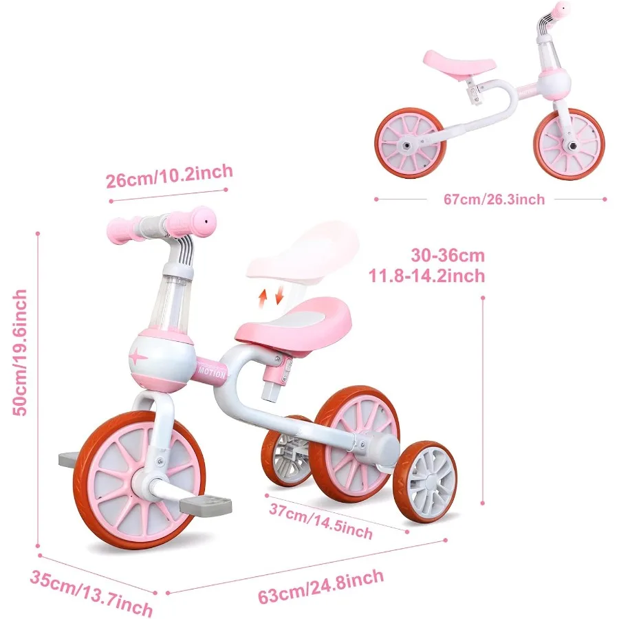 Bicicleta para niños pequeños 3 en 1 para niñas de 2 a 4 años, triciclo para niños con asiento ajustable, Pedal desmontable y ruedas de entrenamiento, Baby Ba