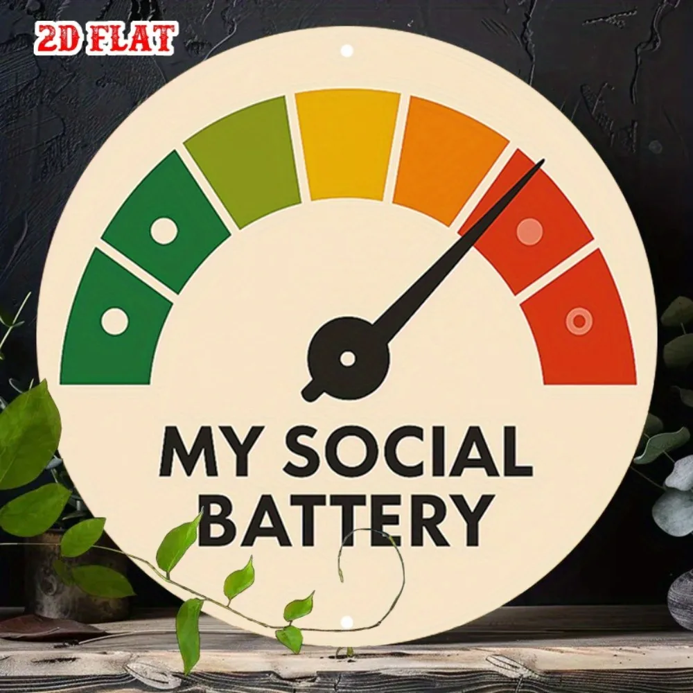 Modern Minimalist Aluminum Wall Art 7.8 Inch Waterproof Sign For Home Office Cafe Living Room Social Battery Meter Decor