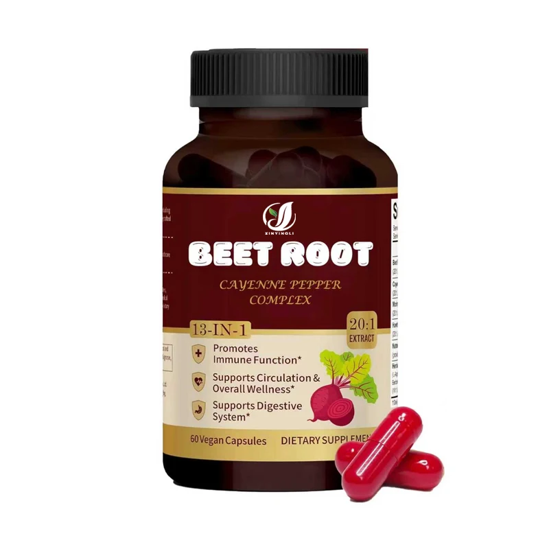 Beetroot Capsules,a 13 in 1 Beetroot Supplement Containing Chili Peppers, Moringa Leaves, Hawthorn, Energy and Digestive Support