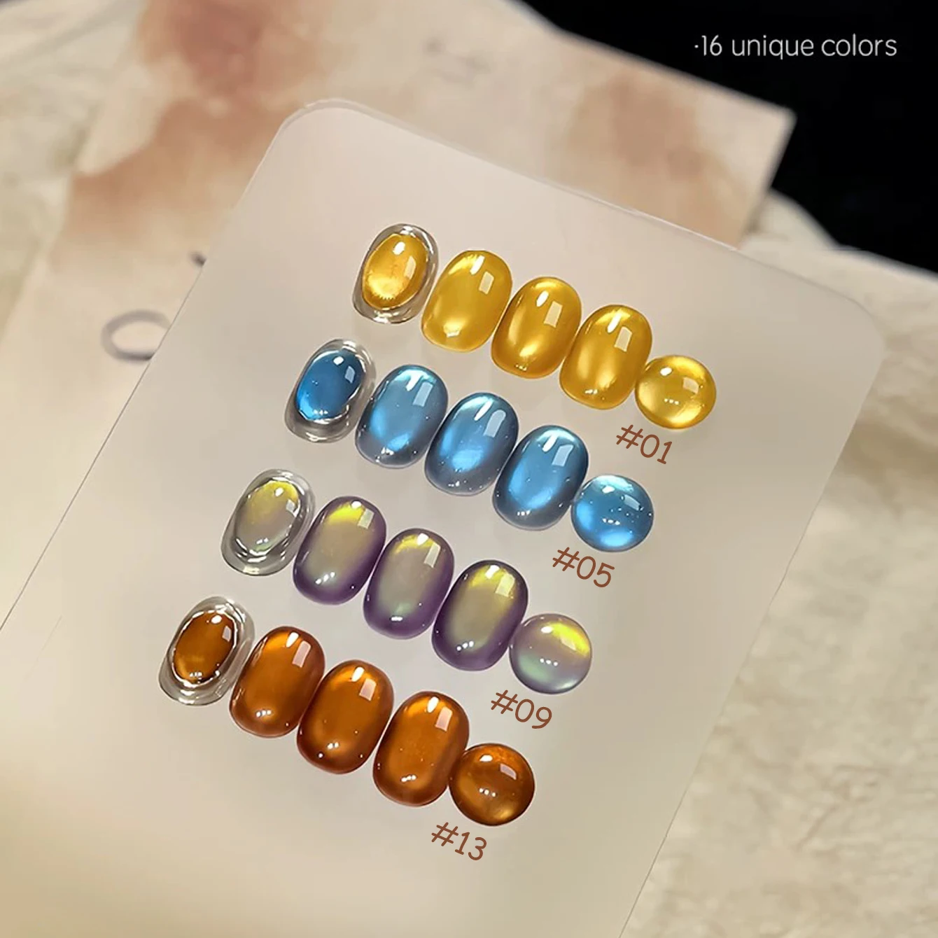 ZH 12ML16/Pcs Enamel Cat Eye Nail Polish Adhesive 2026 New Blue Purple White Glass Bead Nail Polish Adhesive Nail Art