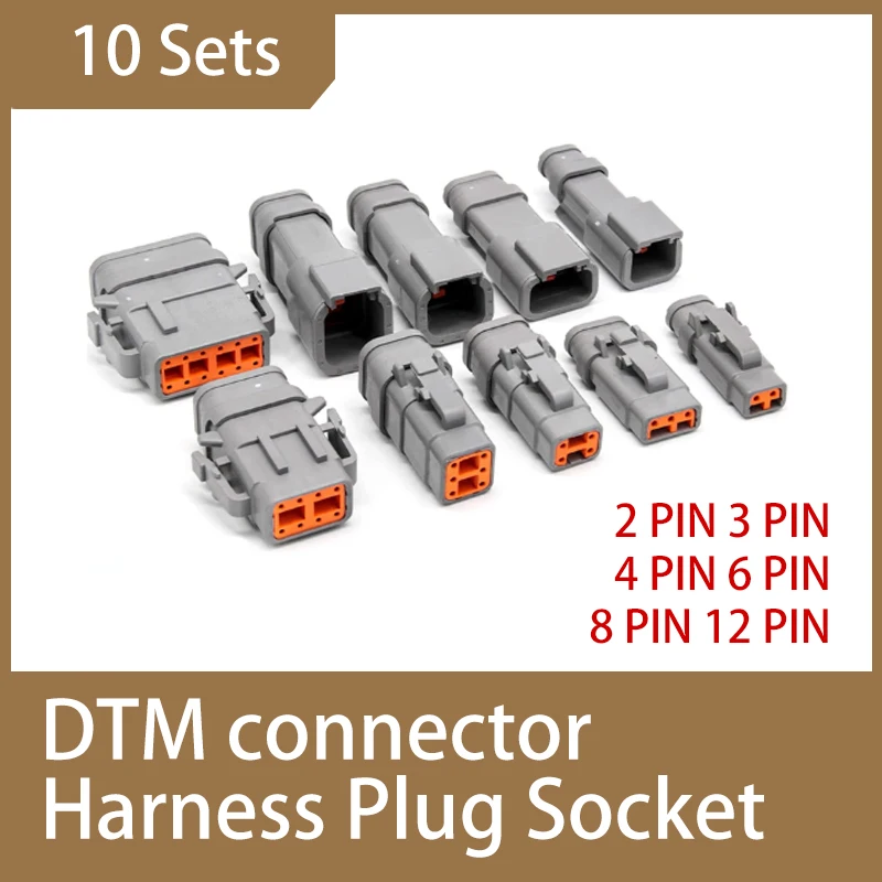 10 Sets Deutsch DTM connector waterproof DT connector male and female head wiring terminal wiring harness plug socket DTM04-2P D