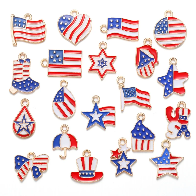 Colgante de aleación con la bandera del Día de la independencia de EE. UU., abalorio para la fabricación de joyas, pendientes DIY, accesorios de pulsera para mujer, 10 piezas, 20 estilos, W271
