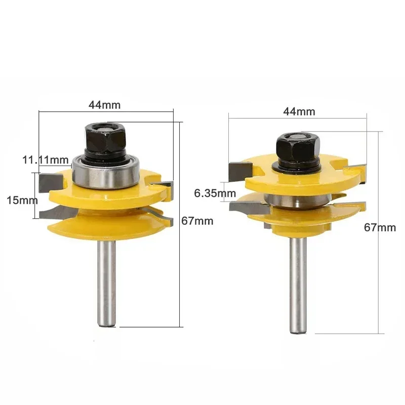 1/4" 2pcs Small Rail and Stile Router Bit Set Door Window Woodworking Knife Tenon Cutter for Wood Milling Tools