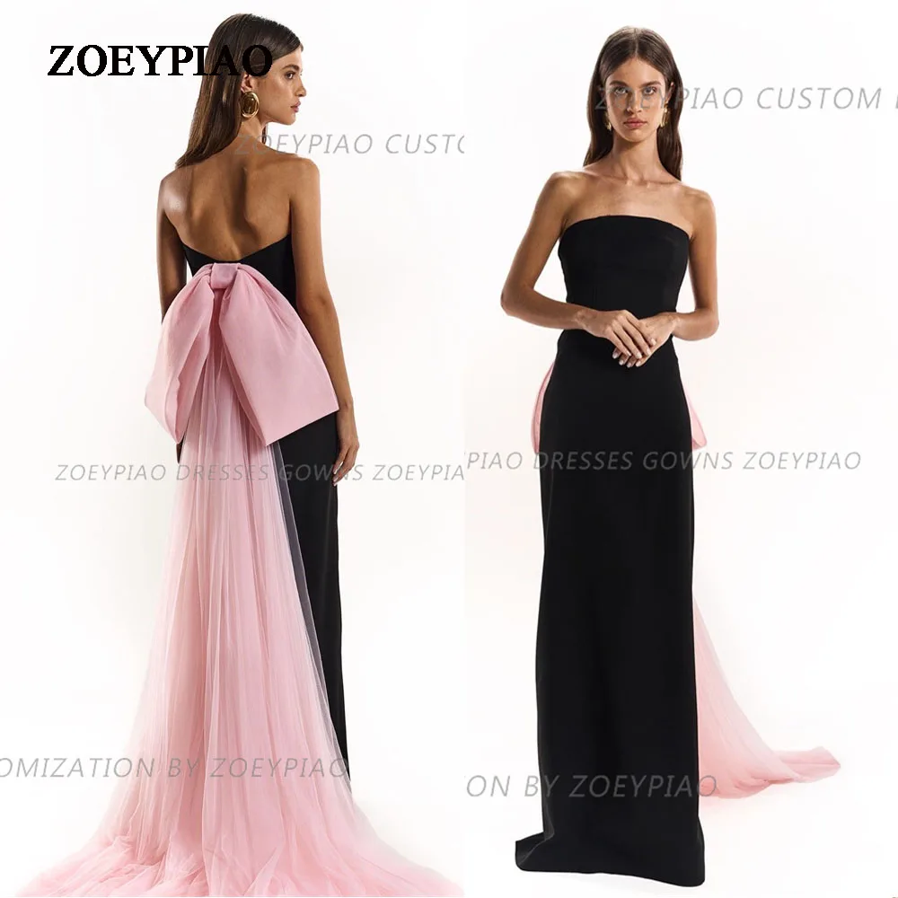 Vestidos de noite retos sem alças femininos, vestidos de baile casuais, personalizados, preto ou rosa, laço, sem mangas, roupas de festa, personalizados, 2024