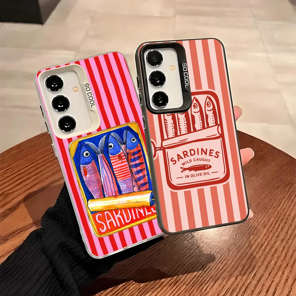 Funny Fish Sardines Laser Phone Case for Samsung Galaxy A13 A14 A23 A02S A03 A05 A05S A52 A54 5G Grey Silvery Cover Fundas Capas
