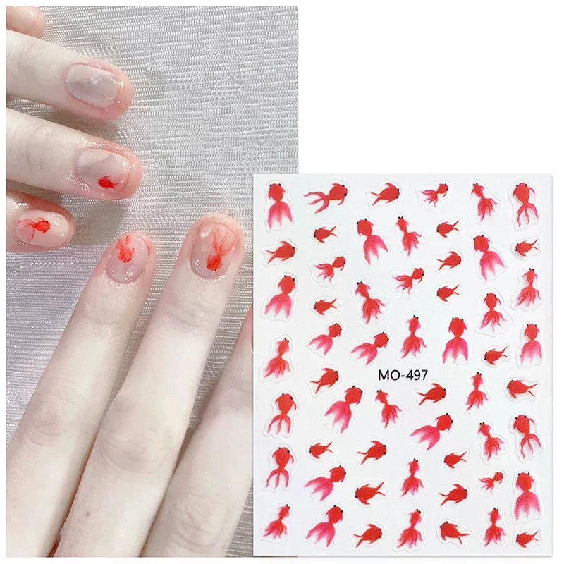 1 Blatt rote Goldfisch-Schmetterlings-Nagelkunst-Aufkleber, selbstklebende Abziehbilder, Dekorationen, Transfer-Charms, Zubehör