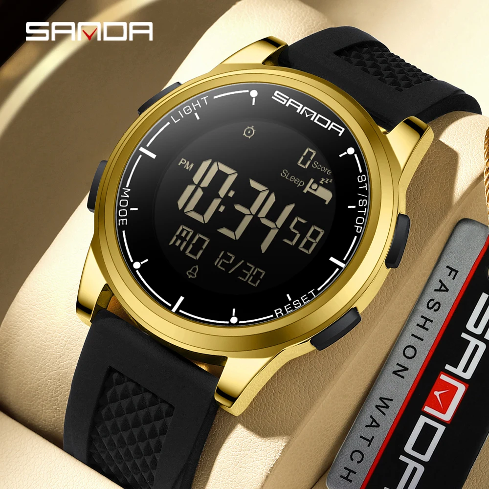SANDA New 9064 Fashionable Student Calorie Meter Step Electronic Watch Multifunctional Waterproof LED Men's Electronic Watch