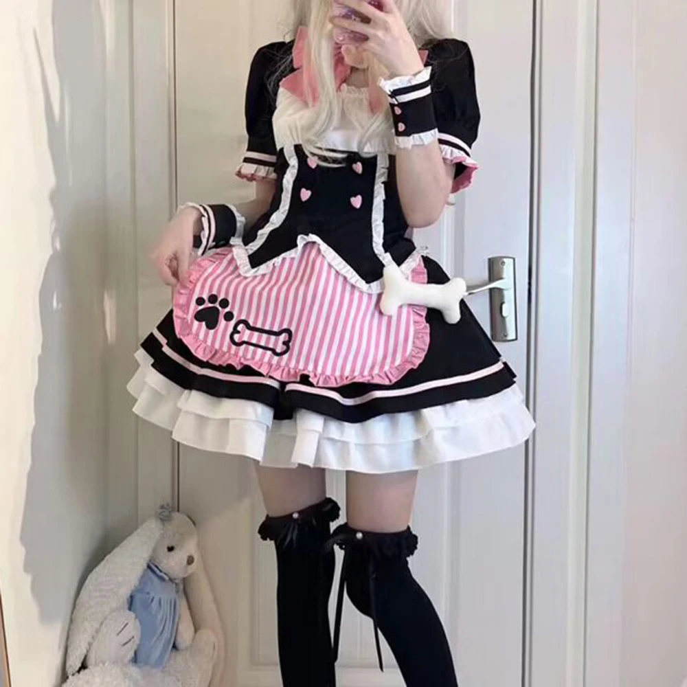 الزائفة كوس الملابس خادمة الملابس مجموعة كبيرة الحجم لوليتا خفيفة ناضجة خادمة اليابانية لطيف الملابس النسائية رئيس يوميا