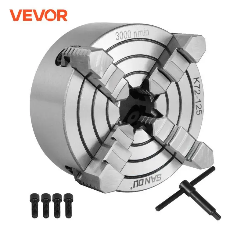 VEVOR 4-Jaw Lathe Chuck K72-125 125 mm / K72-100 100 mm Independent Reversible Jaw Metal Lathe Chuck Turning Machine Accessories