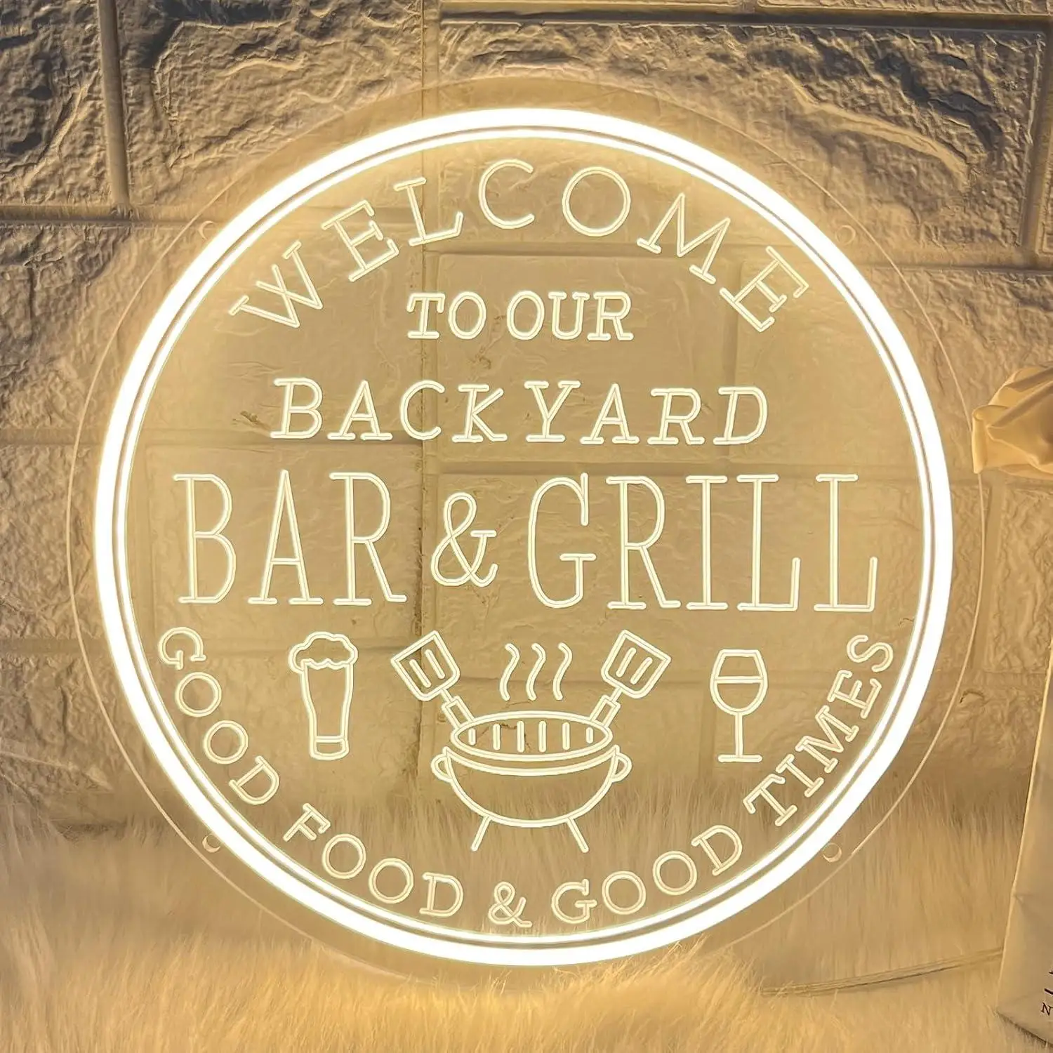 Welcome To Our Backyard Bar Grill Neon Sign Led Neon Light For Patio Garden Yard Home Bar BBQ Party Wall Art Housewarming Gift