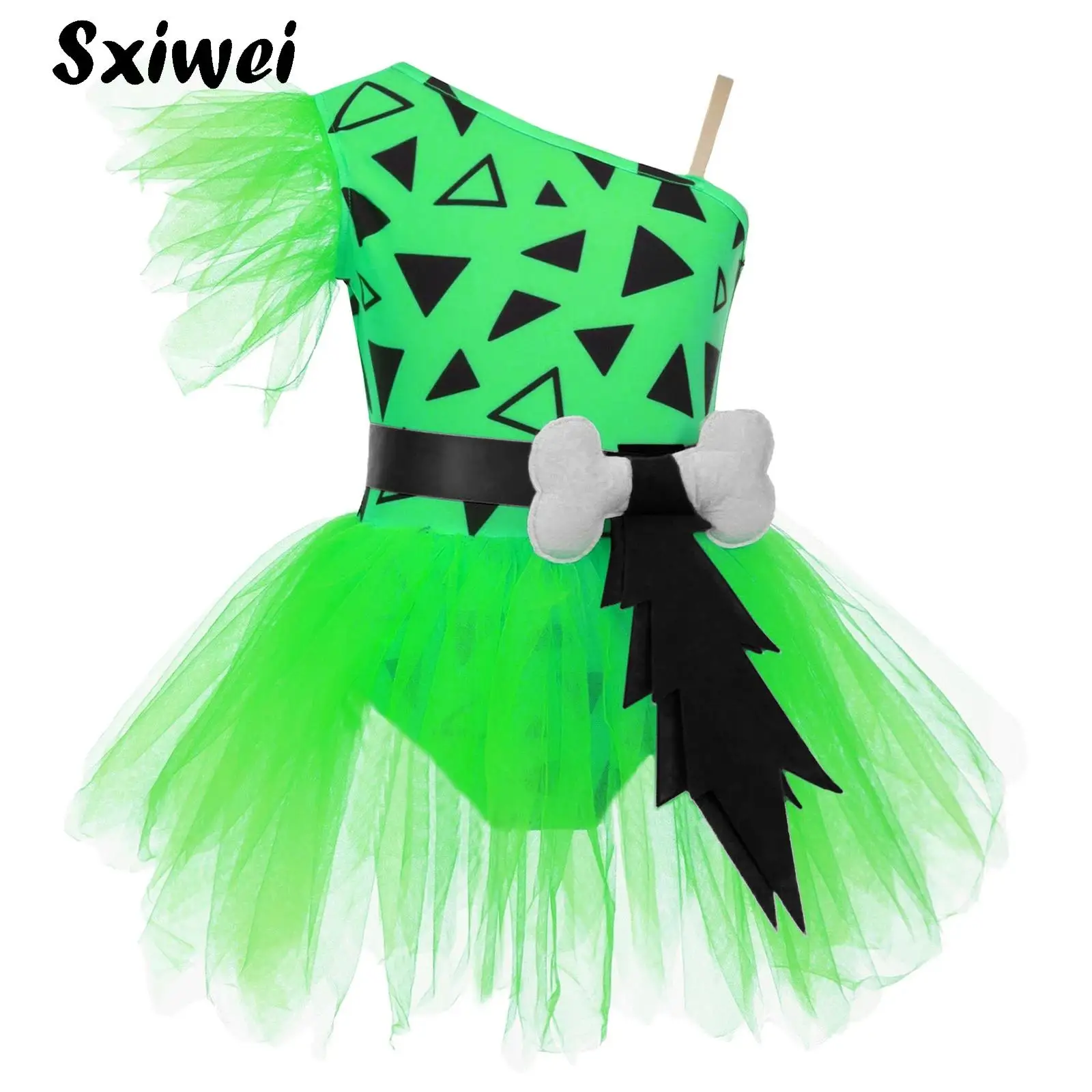 

Halloween Cavegirls Costumes 3D Bone Caveman Fancy Dress Ruffle Mesh Tutu Gymnastic Leotard Ballet Dance Dress Carnival Cosplay