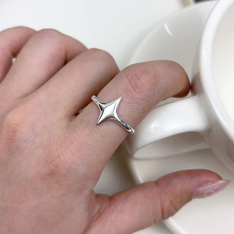 Women's 925 Sterling Silver Geometric Star Adjustable Ring