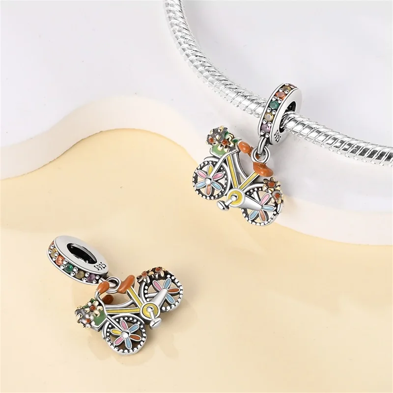 100% 925 فضة زهرة بالون الشوكولاته هدية دراجة Charms الخرز المعلقات صالح 3 مللي متر أساور DIY بها بنفسك غرامة صنع المجوهرات