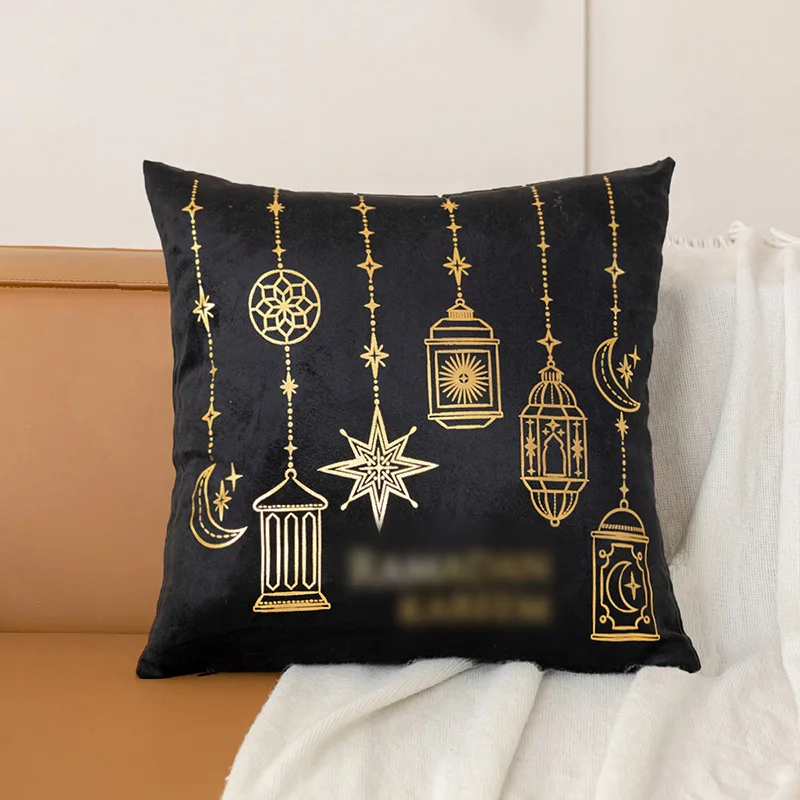 Golden Moon Gold-embossed Throw Plush Pillowcase Household Luxury-classic Black and White Gold-embossed Short Plush Pillow Cover