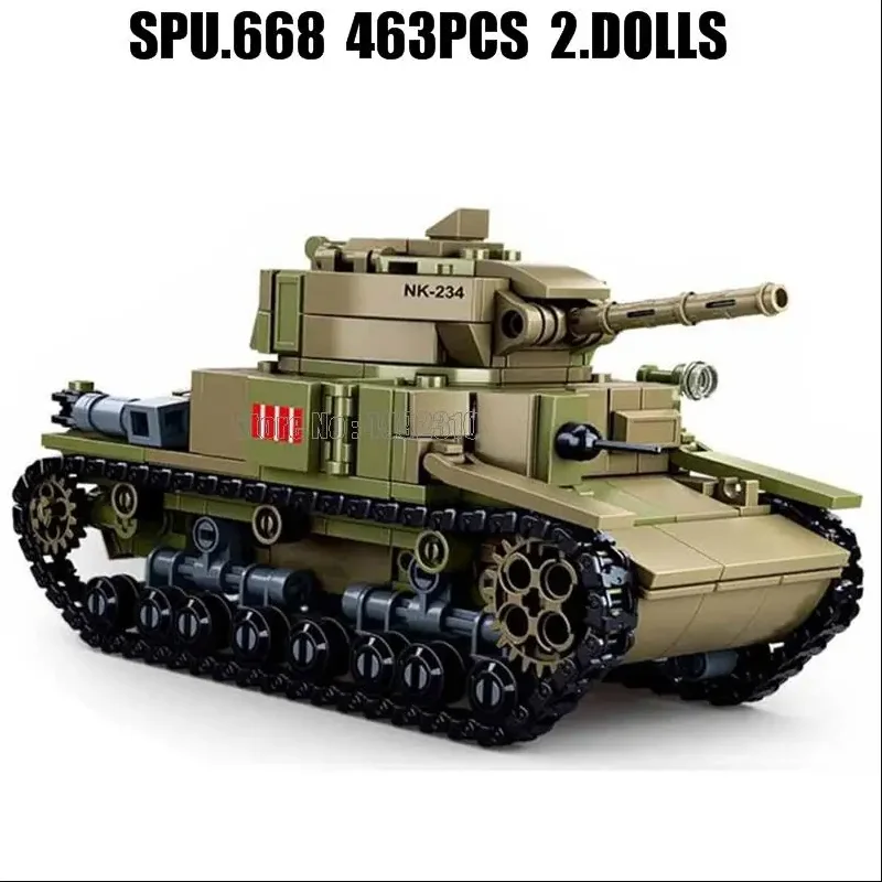 0711 463pcs 2in1 Military Ww2 World War Ii M13/40 Tank Army Weapon Boy Building Blocks Toy