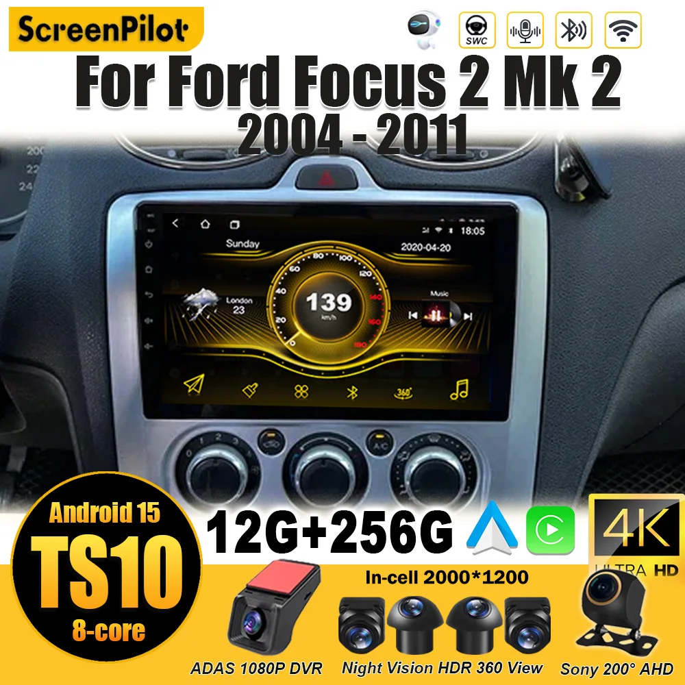 For Ford Focus 2 Mk 2 2004 2005 2006 2007 2008-2010 2011 Car Android15 Radio Multimedia Video Player Stereo Head Unit 2 din Auto