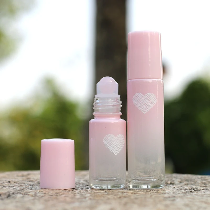 5/10ml 그라데이션 핑크 유리 롤온 병 빈 향수병 패턴 에센셜 오일 롤러 볼 병 액체 메이크업 용기