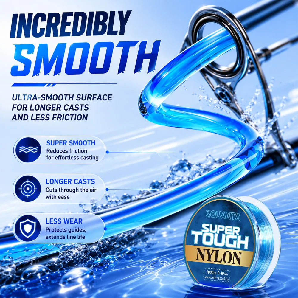 ROUANTA 500M 1000M Superstark Nylon Angelschnur Hochfeste Monofilament-Schnur Glatt Verschleißfest Sinkende Schnur Pesca Tackle – Detail 4