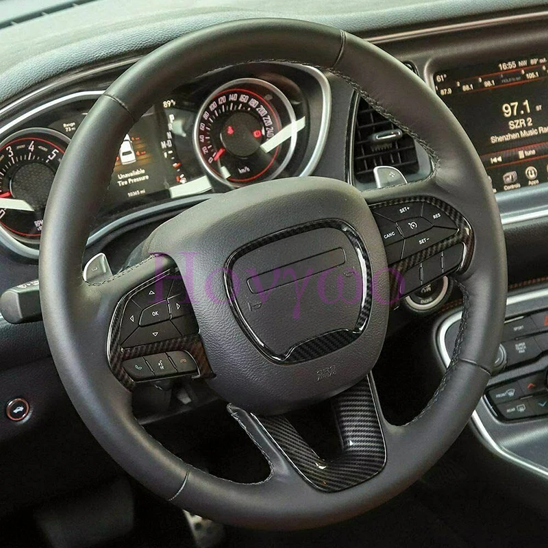 Real Carbon Fiber Car Steering Wheel Decoration Trim Covers For Dodge Charger For Challenger 2015+ For Durango 2014+