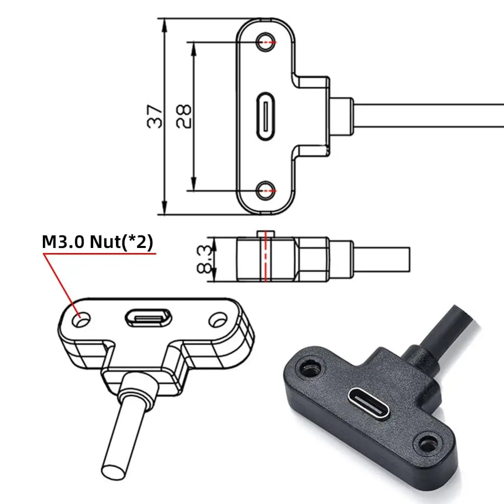 JonISerl 90 Degree Angle USB 2.0 Type C Male to Female Extension Cable Panel Mount Adapter with Screw