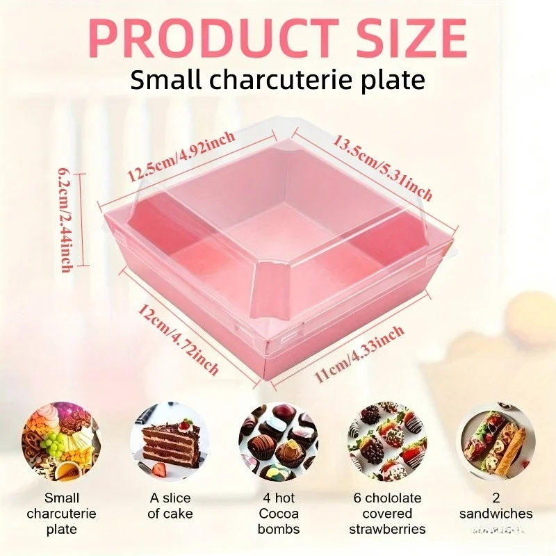 50sets Pink Paper Baking Box with Lid Small Dessert Container Mini Cheesecake Holder Pastry Box Cookie Cake Strawberry Packaging