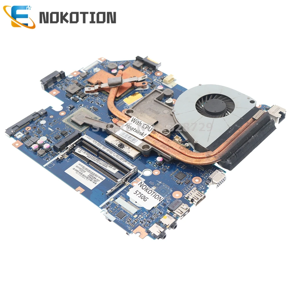 NOKOTION For ACER aspire 5750 5750G 5755G Laptop Motherboard P5WE0 LA-6901P HM65 DDR3 With CPU+heatsink