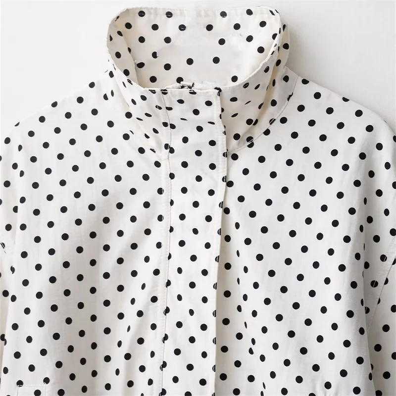 2025 autunno nuove donne moda casual versatile temperamento semplice giacca a maniche lunghe seersucker a pois