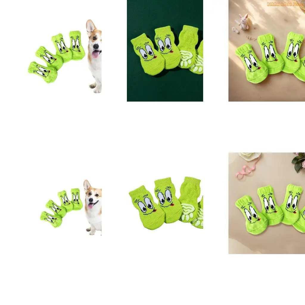 K1AE 4pcs Winter Pet Dog Socks Soft Comfortable Pet Socks High Elasticities Socks