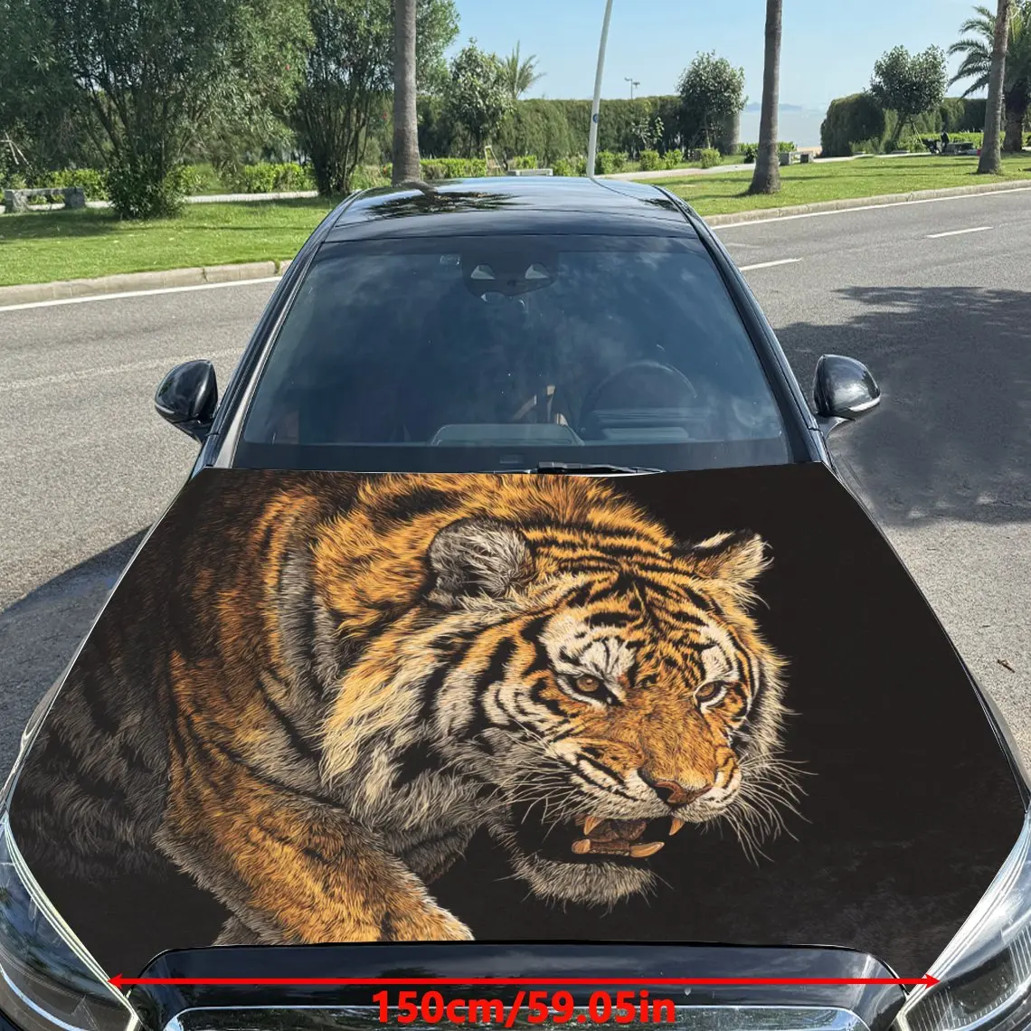 Car Decals A Tiger With A Commanding Aura In A Dark - Hued Setting Car Hood Sticker, Waterproof Self - Adhesive Vinyl Graphics D