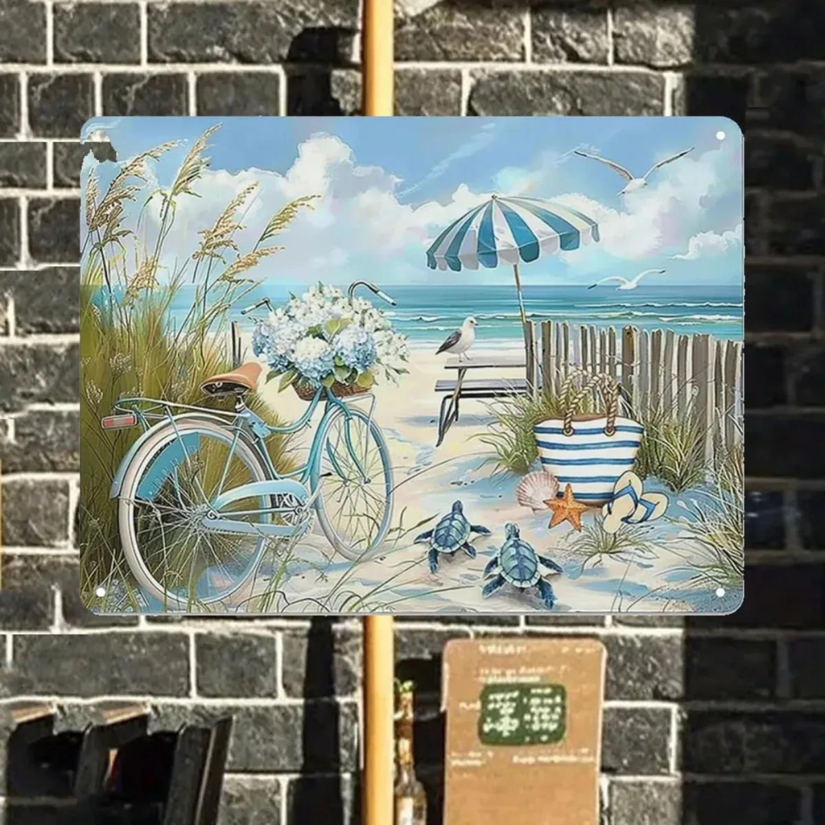 لافتة قصدير عتيقة لكرسي الشاطئ الريفي - ديكور ذو طابع بحري، مثالية لتصفيف جدران الحمام وأجواء الساحلية #1