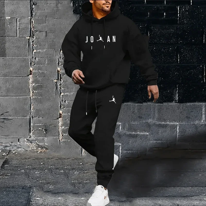 

Брендовая мужская одежда, осенне-зимний модный пуловер с капюшоном + брюки, комплект спортивной одежды для отдыха, фитнеса, бега