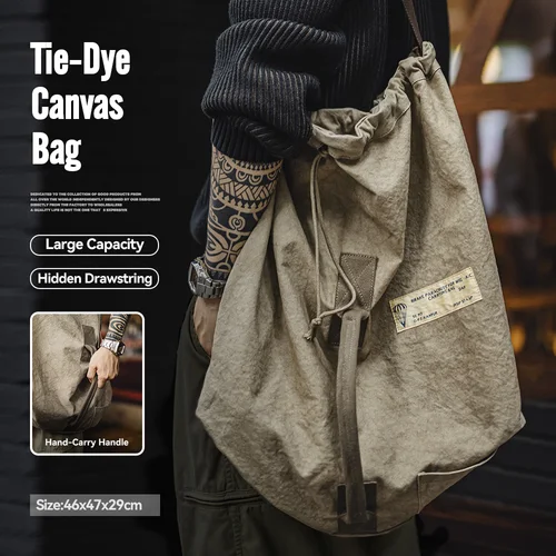 Maden nuevo bolso Vintage de lona Tie-dye de gran capacidad, bolsos de hombro de mano, bolso cruzado tipo cubo para bolso versátil Unisex