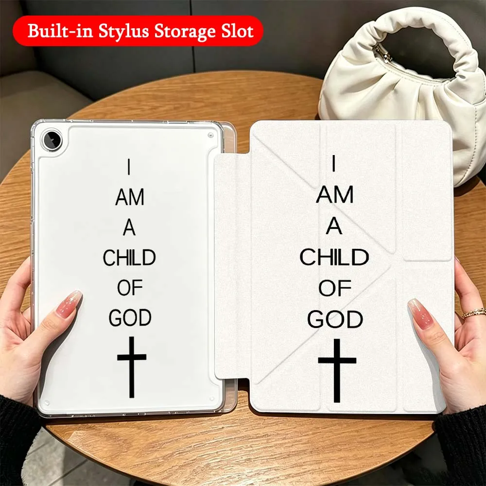 

Dark Cross Bible Verse For Samsung Galaxy Tab A9 A8 A11 S6 S7 S8 S9 S10 FE Plus Lite Transparent Y-Shaped Folding Tablet Case