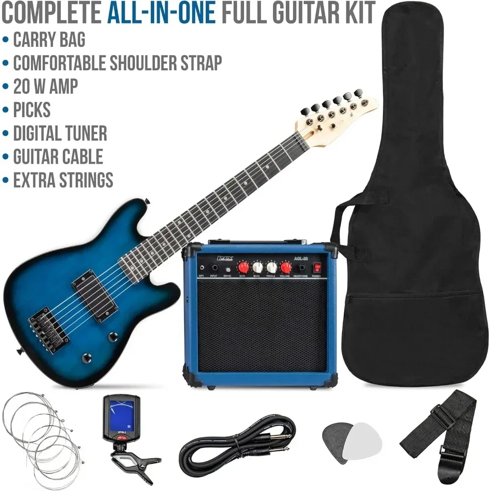 30 Inch Electric Guitar and with Amp, Six Strings, Two Picks, Shoulder Strap, Digital Clip On Tuner, Guitar Cable and Soft Case