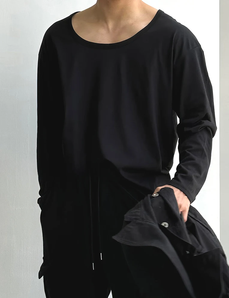 Loose Long Sleeve Ice Silk U-Neck T-Shirt Men\'s Breathable Sun Protection Fitness Outdoor Sport Pull over Big Collar Shirt