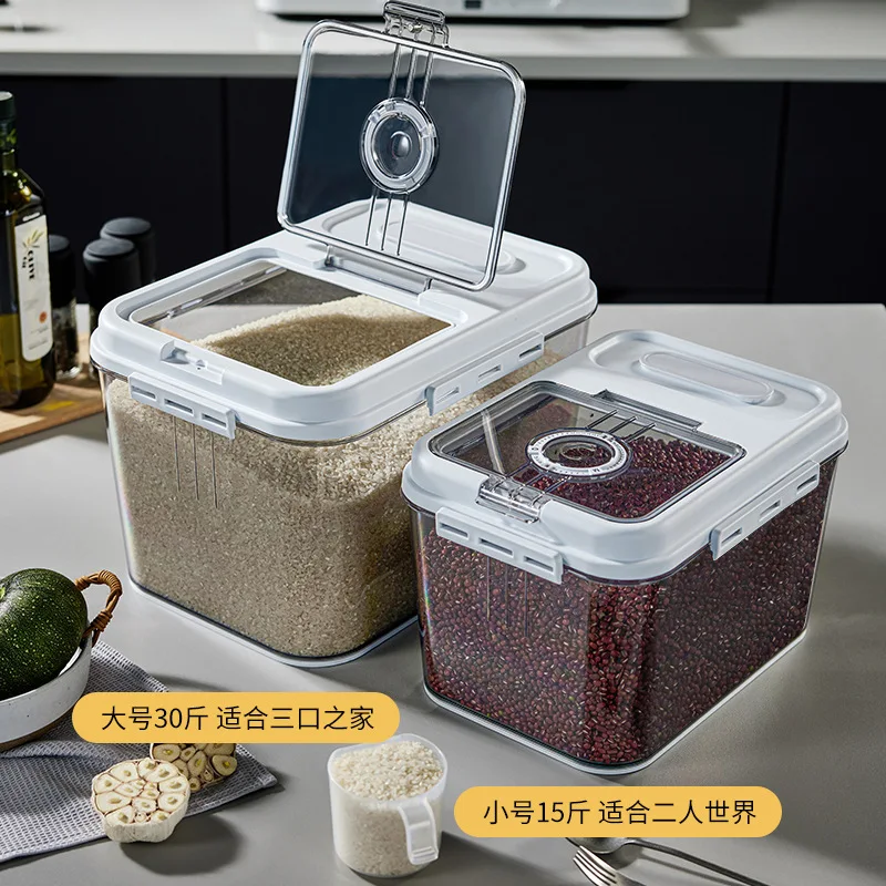 Grains Storage Box, Household 15kg Rice Bucket, Insect-proof and Moisture-proof Rice Tank, Sealed Rice Storage Bucket