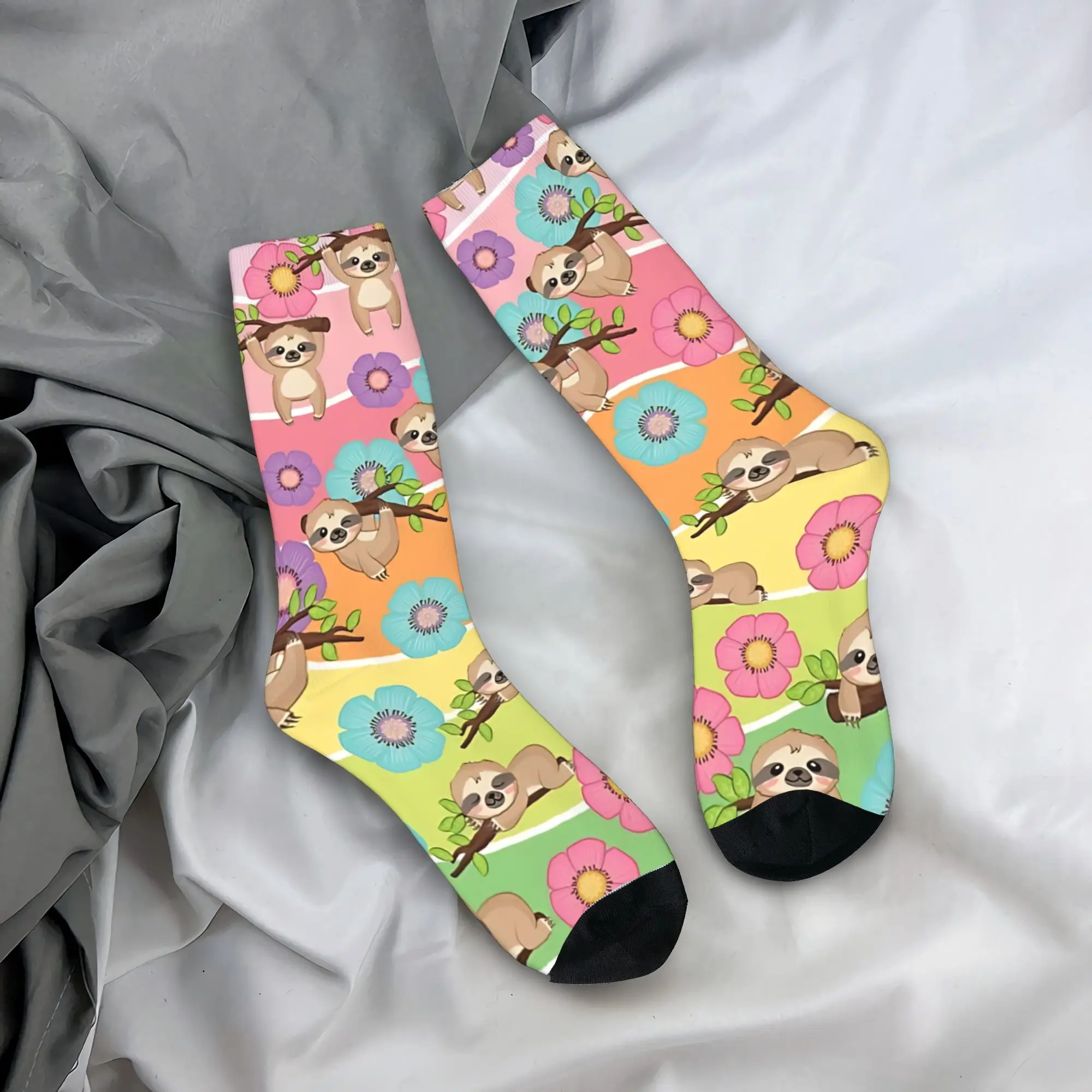 Sloth And Flower  Stockings  Novelty Socks Women Men Comfortable Socks Autumn Outdoor Design Non Skid Socks Gift