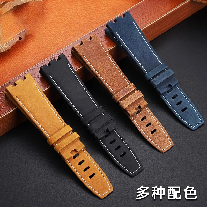 Genuine Leather Watch Strap For Maurice Lacroix AIKON AI6058 Retro Cowhide Watch Band  Copper Double Quick-Release Head Bolts