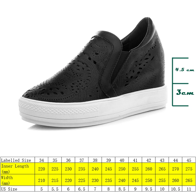 fujin full cow genuine leather 7.5cm women summer shoes wedge sneakers platform high heel hollow breathable slipon sneakers pump