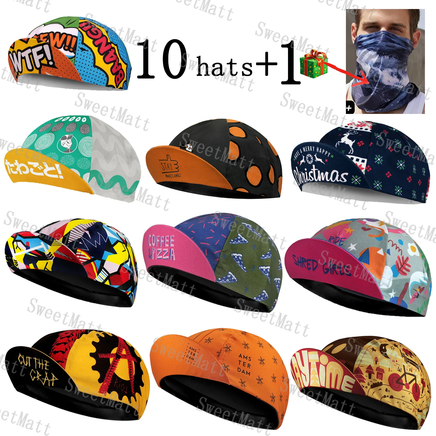 Sweetmatt Classic Retro Polyester Cycling Caps  Pack of 10 Quick Dry Breathable Bike Hat Summer Bicycle Sports Balaclava Unisex