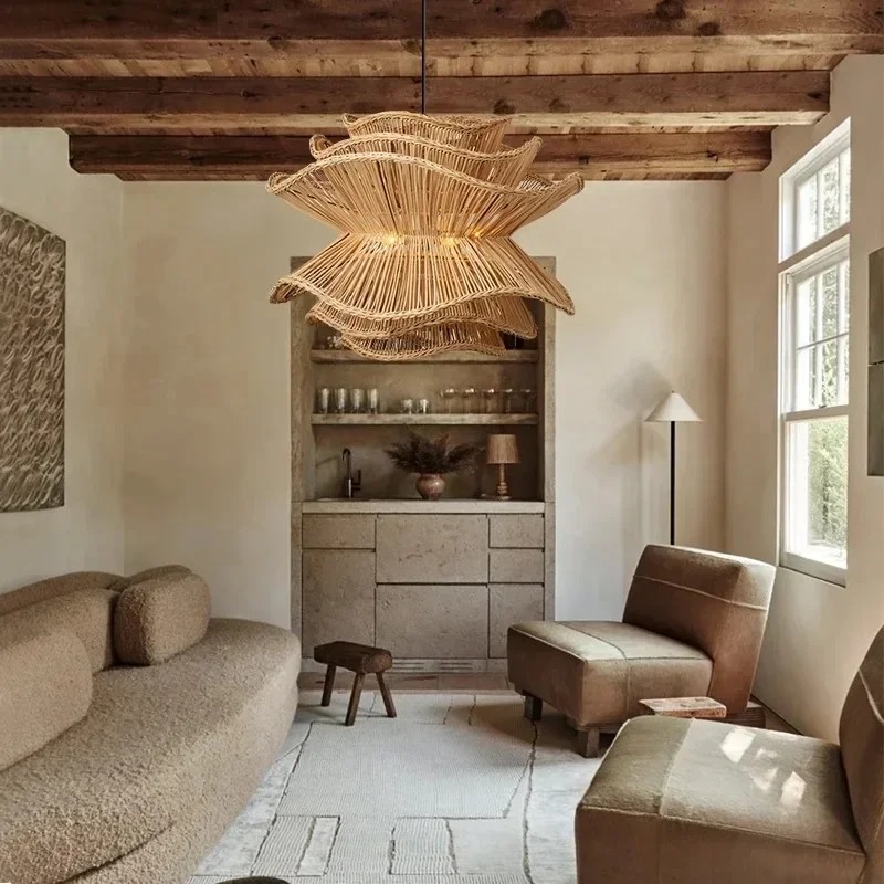 2025 Modern Elba Rattan Chandelier Wabi Sabi Multi-level Flower Lamp Designer Room Decor Loft Dining Room Rustic Farmhouse Suspe