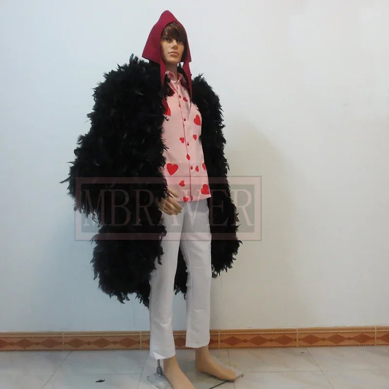 Donquixote Rosinante Corazon Cosplay Costume Feather Coat Shirt Pants Hat Custom Made Any Size