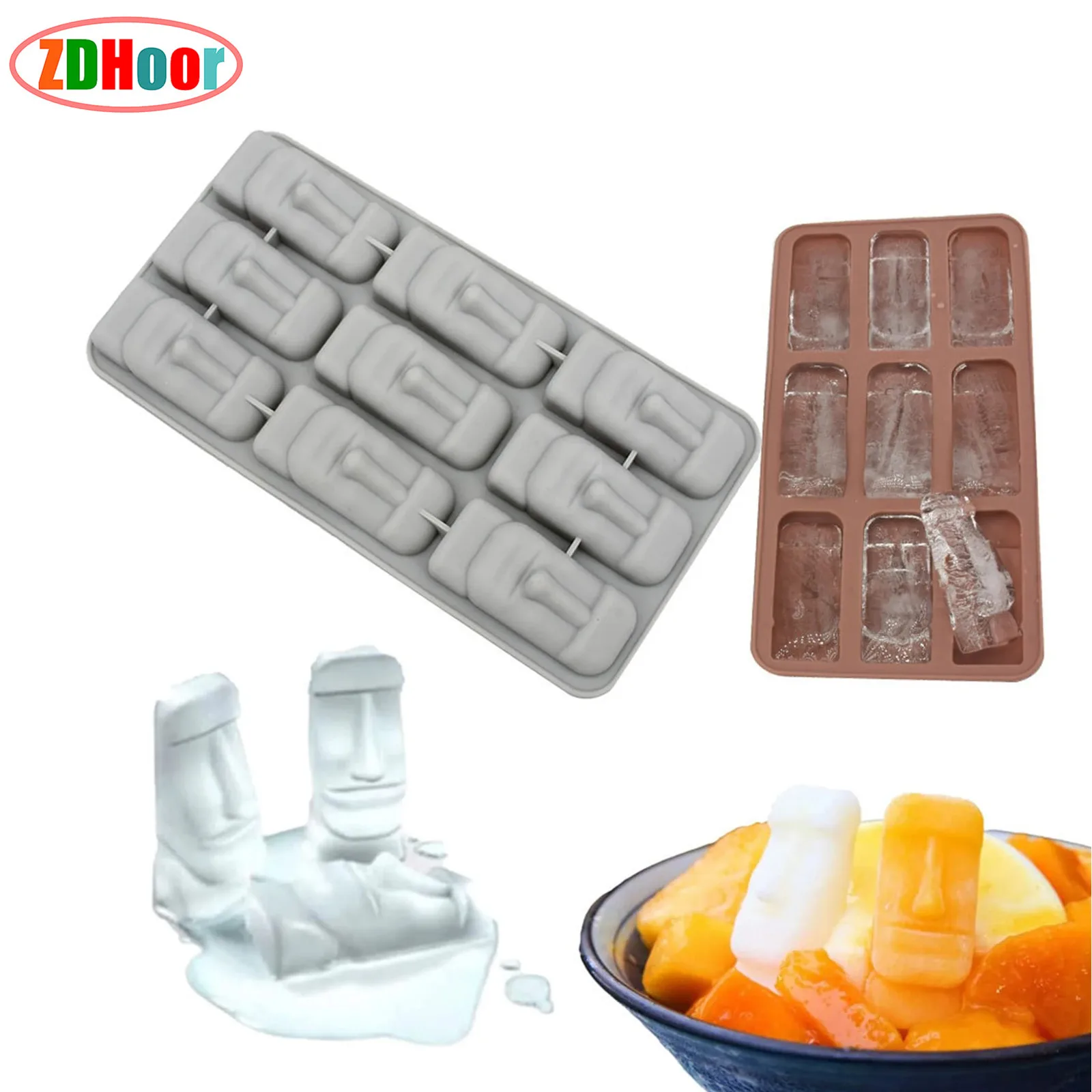 2Pcs Silicone Ice Mold Funny Easter Island Stone Ice Lattice Creative Food Grade Easy Demould Household Accessory for Daily Use